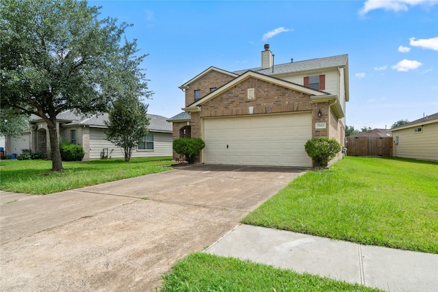 29418 Legends Hill Dr, Spring, TX 77386 - traditional-style home with driveway, brick siding, a chimney, and a garage