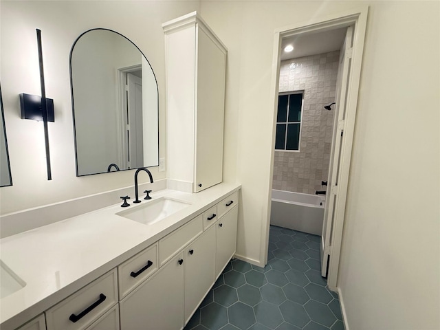 4109 Castor St Unit B, Houston, TX 77022 - full bathroom featuring vanity, tile patterned floors, and shower / bathtub combination