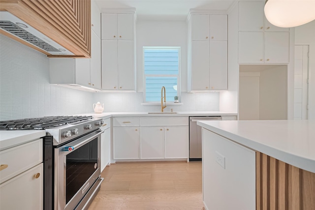 4109 Castor St Unit B, Houston, TX 77022 - kitchen with appliances with stainless steel finishes, premium range hood, backsplash, and light countertops