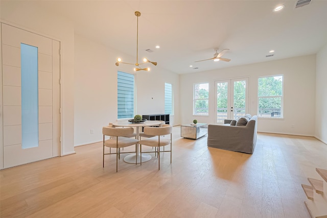 4109 Castor St Unit B, Houston, TX 77022 - dining area featuring light wood finished floors, french doors, recessed lighting, and ceiling fan