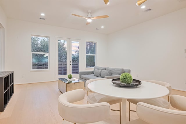 4109 Castor St Unit B, Houston, TX 77022 - dining area with light wood-style floors, recessed lighting, a ceiling fan, and french doors