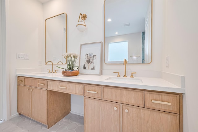 4109 Castor St Unit B, Houston, TX 77022 - full bath with double vanity, tile patterned flooring, and recessed lighting