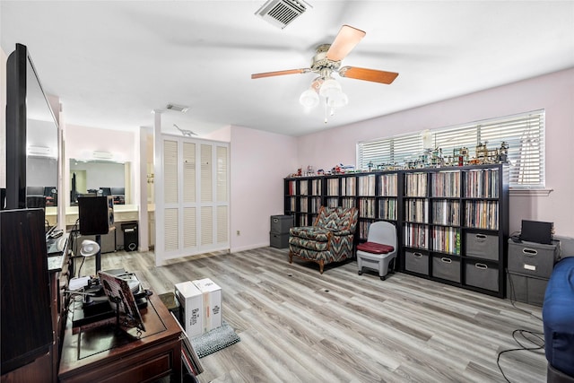 726 Park Knoll Ln, Katy, TX 77450 - office area featuring wood finished floors and a ceiling fan