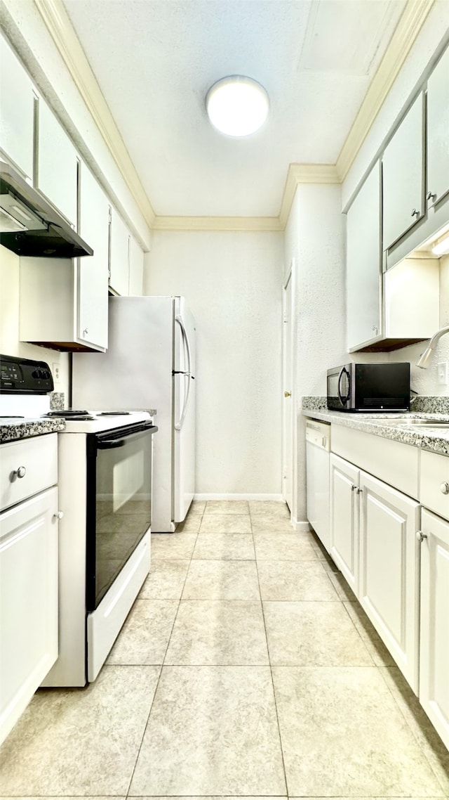 7900 N Stadium Dr Unit 53, Houston, TX 77030 - kitchen featuring electric stove, crown molding, white dishwasher, black microwave, and extractor fan