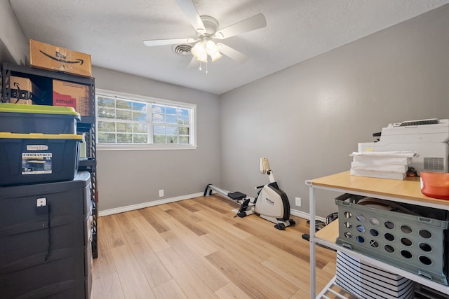 5254 State Highway 146 S, Livingston, TX 77351 - home office with ceiling fan, light wood-style flooring, and a textured ceiling