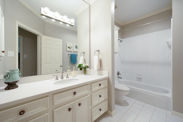 333 Sugarberry Cir, Houston, TX 77024 - bathroom with tile patterned flooring, vanity, shower / bathtub combination, and crown molding