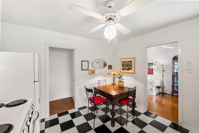 2114 Saxon Dr, Houston, TX 77018 - dining area featuring a ceiling fan and tile patterned floors