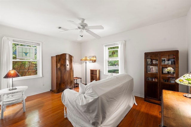 2114 Saxon Dr, Houston, TX 77018 - living area with ceiling fan and hardwood / wood-style flooring