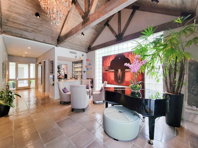3124 Mid Ln, Houston, TX 77027 - lobby featuring a wood ceiling with exposed beams and high vaulted ceiling