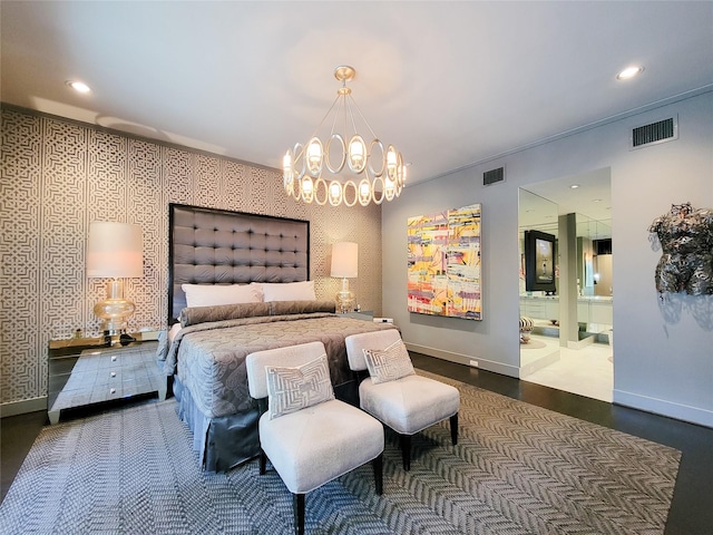 3124 Mid Ln, Houston, TX 77027 - bedroom featuring a chandelier, ensuite bathroom, and recessed lighting