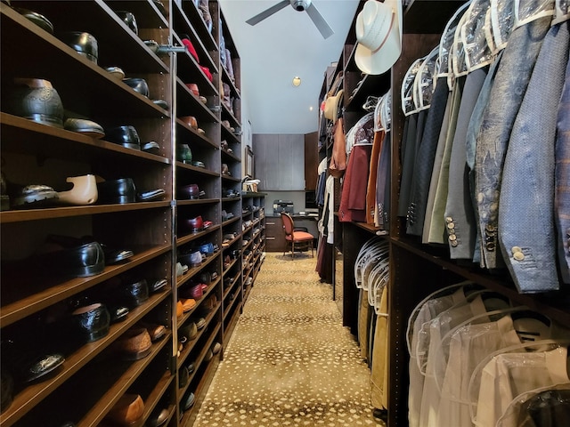 3124 Mid Ln, Houston, TX 77027 - walk in closet featuring light carpet and ceiling fan