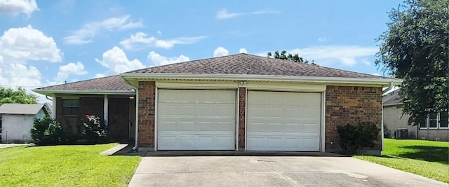 14027 Ambrose St, Houston, TX 77045 - ranch-style home with concrete driveway, a front yard, brick siding, and a garage