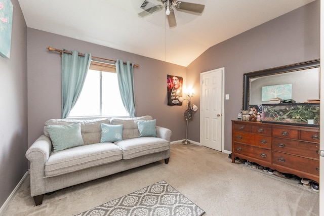 8114 Rushing Stream Ct, Tomball, TX 77375 - carpeted living area with ceiling fan and vaulted ceiling