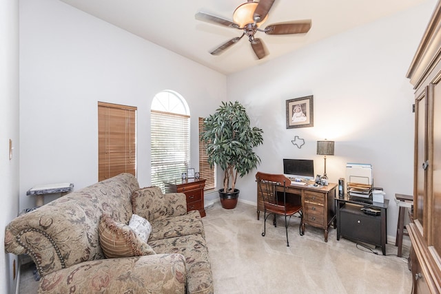 8114 Rushing Stream Ct, Tomball, TX 77375 - office with light colored carpet and a ceiling fan