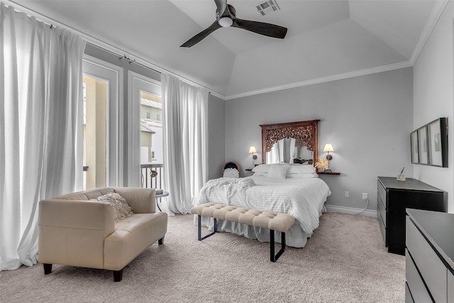2206 Hilshire Glen Ct, Houston, TX 77080 - bedroom featuring carpet, lofted ceiling, ceiling fan, and ornamental molding