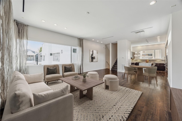 1728 Michigan St Unit C, Houston, TX 77006 - living area featuring wood finished floors, stairs, and recessed lighting