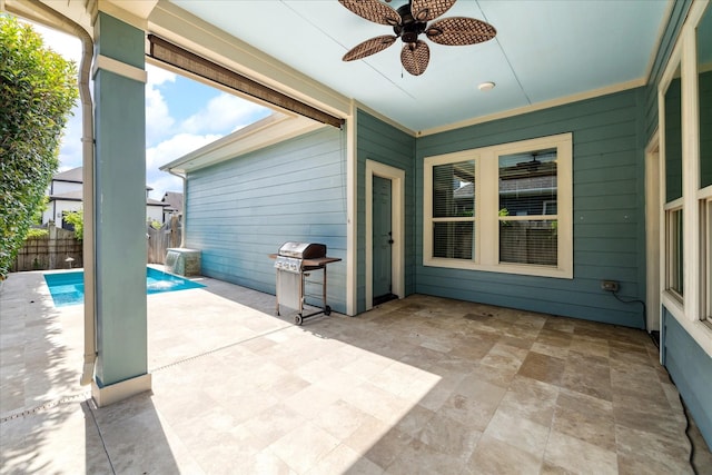 17011 Seminole Ridge Dr, Cypress, TX 77433 - view of patio / terrace featuring a ceiling fan and a grill
