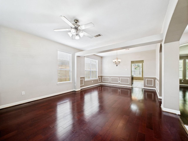 8122 Silver Lure Dr, Humble, TX 77346 - spare room featuring a chandelier, wood-type flooring, and ceiling fan