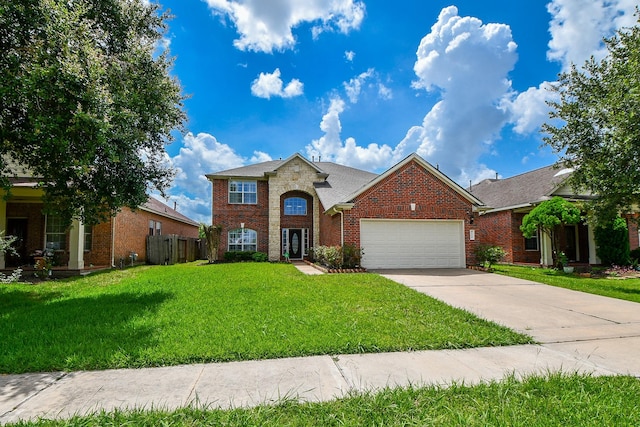 150 Nina Ln, Stafford, TX 77477 - traditional home with brick siding, an attached garage, and driveway