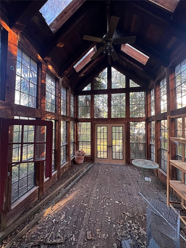 1115 Woodbank Dr, Seabrook, TX 77586 - unfurnished sunroom with french doors, a skylight, and healthy amount of natural light