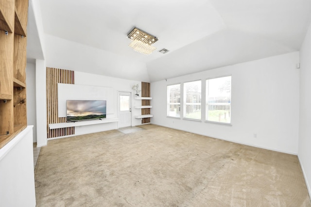 3619 Barkers Run Dr, Houston, TX 77084 - unfurnished living room featuring lofted ceiling and light colored carpet