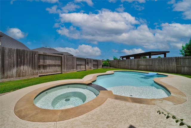 4327 Sage Glen Ln, Fulshear, TX 77441 - view of swimming pool featuring a fenced backyard, a pool with connected hot tub, and a patio