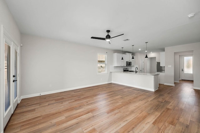 3049 Myrtle Sunset Dr, Katy, TX 77493 - unfurnished living room with plenty of natural light, light wood-style flooring, and ceiling fan