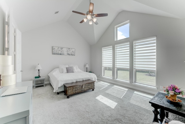 6907 Pondhawk Dr, Katy, TX 77493 - carpeted bedroom featuring vaulted ceiling, multiple windows, and ceiling fan