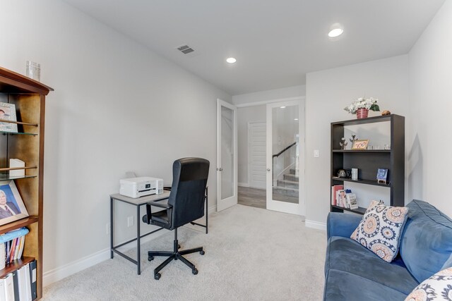 6907 Pondhawk Dr, Katy, TX 77493 - carpeted home office featuring baseboards and recessed lighting