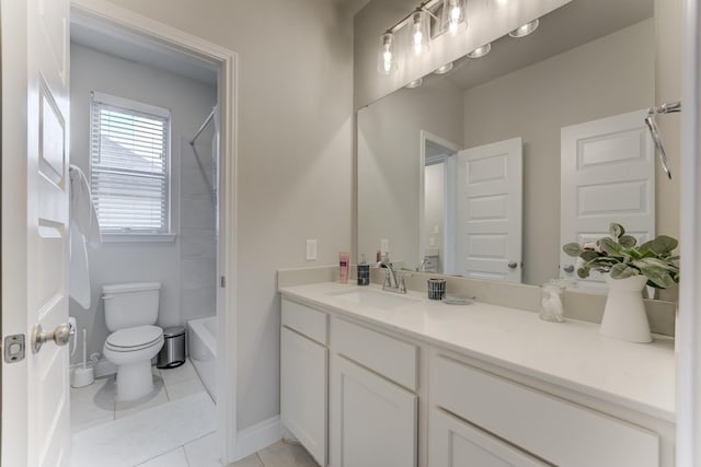 6907 Pondhawk Dr, Katy, TX 77493 - full bathroom featuring vanity, washtub / shower combination, and tile patterned floors