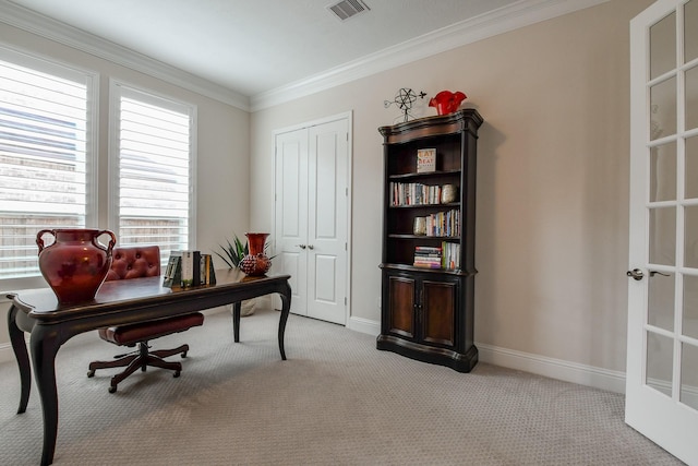 9411 Plaza Point Dr, Missouri City, TX 77459 - carpeted office space with ornamental molding and french doors
