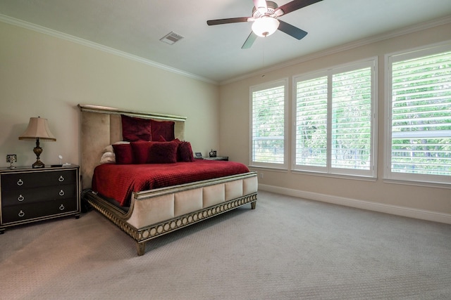 9411 Plaza Point Dr, Missouri City, TX 77459 - bedroom with carpet flooring, ornamental molding, and ceiling fan
