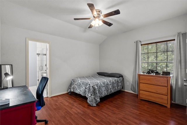 1011 Elm Pointe, League City, TX 77573 - bedroom featuring vaulted ceiling, wood finished floors, a desk, and ceiling fan
