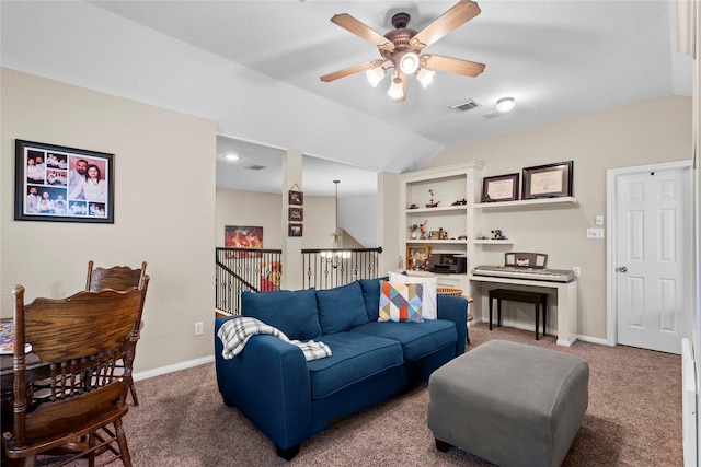 1011 Elm Pointe, League City, TX 77573 - living area featuring ceiling fan, carpet, and vaulted ceiling