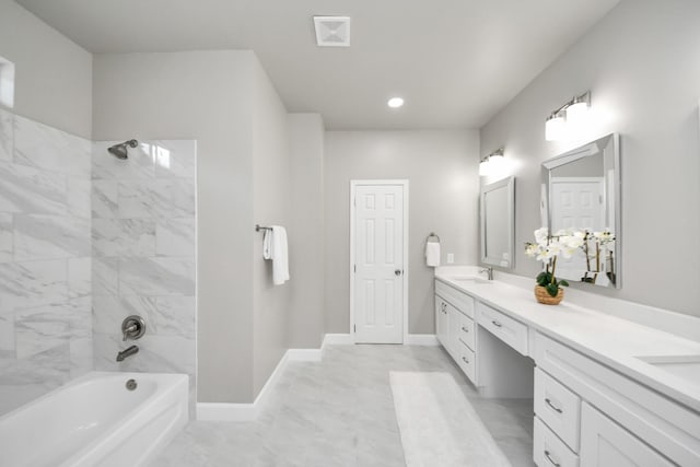 8159 Crestview Dr, Houston, TX 77028 - full bathroom with double vanity and washtub / shower combination