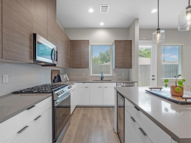307 Charlock St, Houston, TX 77022 - kitchen with appliances with stainless steel finishes, modern cabinets, light wood-style floors, and recessed lighting