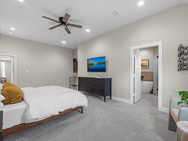 307 Charlock St, Houston, TX 77022 - carpeted bedroom with recessed lighting, ceiling fan, and connected bathroom