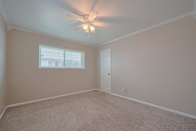 22303 Walnut Valley Dr, Spring, TX 77389 - spare room with ornamental molding, carpet flooring, and a ceiling fan