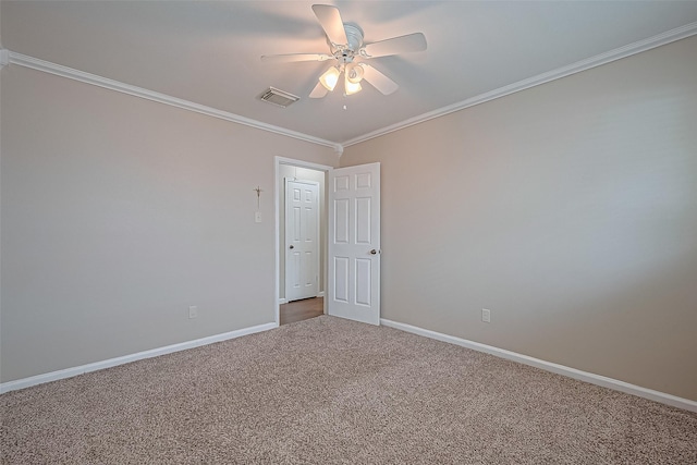 22303 Walnut Valley Dr, Spring, TX 77389 - spare room featuring a ceiling fan, crown molding, and carpet floors