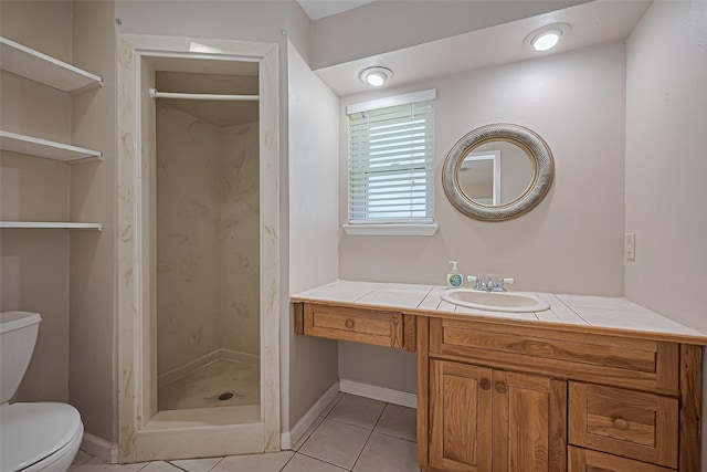 22303 Walnut Valley Dr, Spring, TX 77389 - bathroom featuring vanity, tile patterned floors, and a stall shower