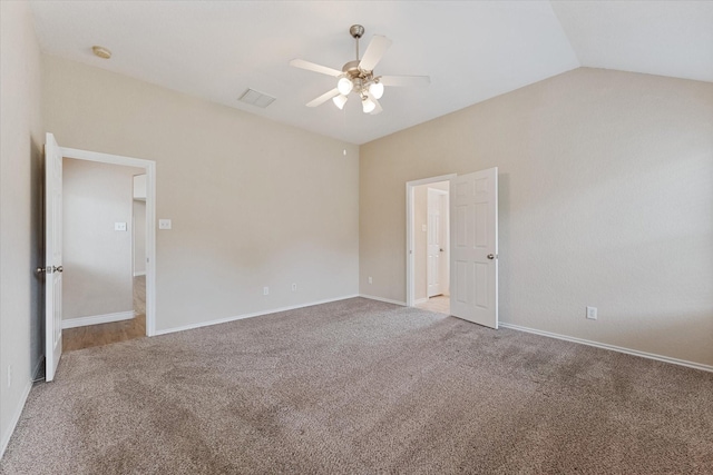 16546 Whitaker Creek Dr, Houston, TX 77095 - unfurnished room featuring ceiling fan, carpet floors, a smoke detector, and vaulted ceiling
