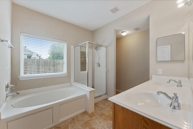 16546 Whitaker Creek Dr, Houston, TX 77095 - full bathroom featuring a garden tub, a stall shower, and double vanity