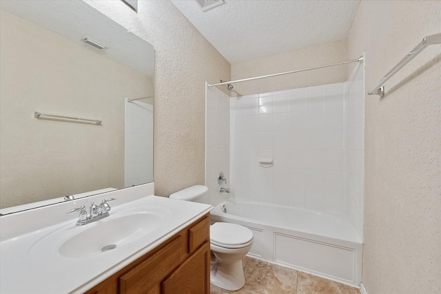 16546 Whitaker Creek Dr, Houston, TX 77095 - full bath featuring a textured wall, vanity, bathing tub / shower combination, a textured ceiling, and tile patterned flooring