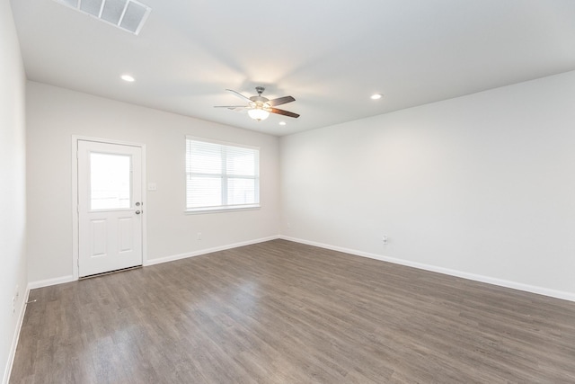 2931 Orchid Ranch Dr, Katy, TX 77494 - empty room with a ceiling fan, wood finished floors, and recessed lighting