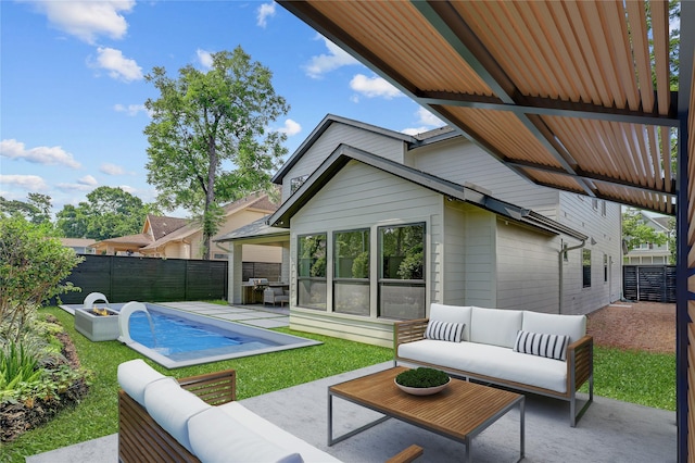 962 Lamonte Ln, Houston, TX 77018 - fenced backyard featuring an outdoor hangout area, a patio area, and grilling area