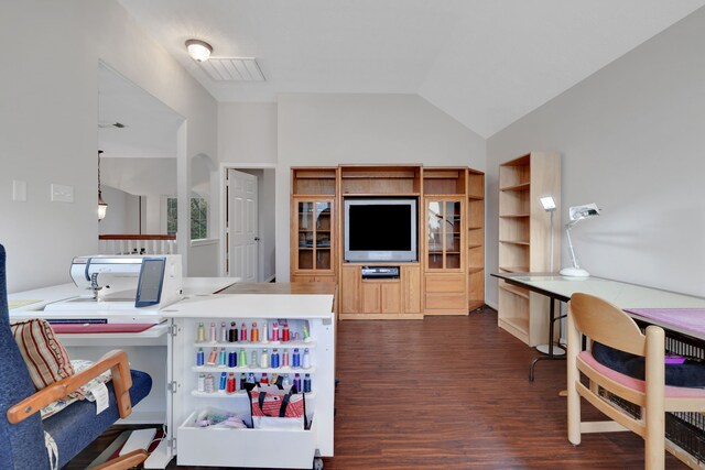 2331 Fern Bend Ln, Katy, TX 77494 - office area with dark wood finished floors and lofted ceiling