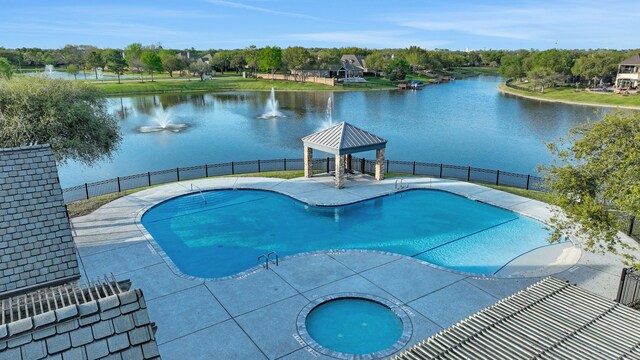 2331 Fern Bend Ln, Katy, TX 77494 - view of pool with a water view, a gazebo, and a patio