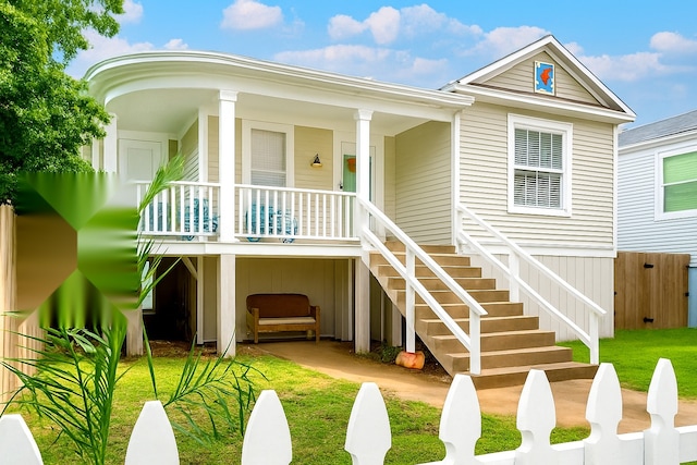 912 Sealy St, Galveston, TX 77550 - view of front of home featuring covered porch, stairway, and a front lawn