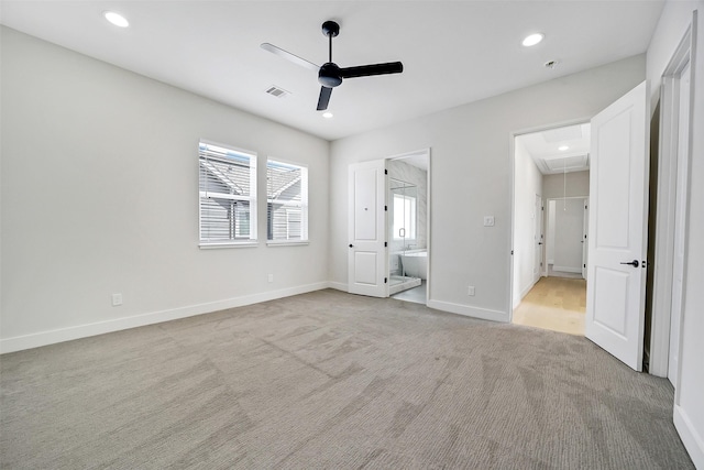 2206 Lou Ellen Ln Unit C, Houston, TX 77018 - unfurnished bedroom featuring attic access, light carpet, recessed lighting, ensuite bath, and a ceiling fan
