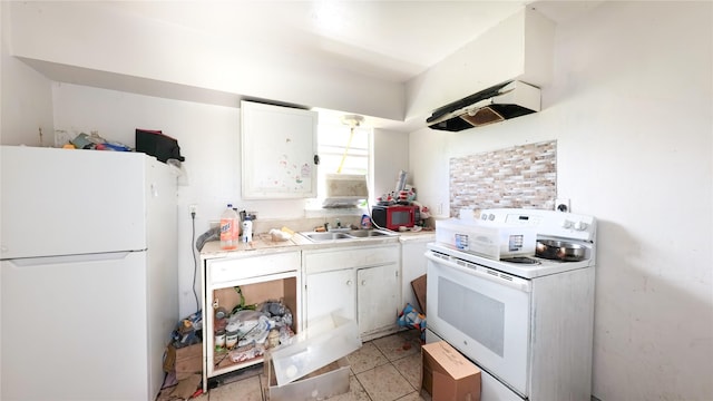 10506 Rosehaven Dr, Houston, TX 77051 - kitchen featuring white appliances, white cabinets, light countertops, and washer / clothes dryer